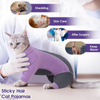 SUNFURA Hair Sticky Cat Clothes, Cat Sweater for Cats Only, 4-Legged Fleece Sweaters Kitten Pajamas Reduce Shedding Fur, Warm Pullover Shirts for Cats, Purple XL