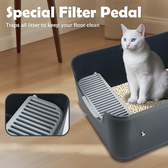 Large Cat Litter Box with High Sides,Cat Boxes for Indoor Cats,Cat Litter Pan for Kitty,Litter Box with Low Entry,Easy to Clean,Anti-Splashing (Brighter White)