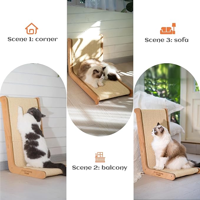 CHEERHOME PETS Sisal Cat Scratcher for Indoor Cats Scratching Pad Vertical Cat Scratcher L Shape Cat Scratching Board Cats Scratch Post Solid Wooden Cat Furniture(Large)