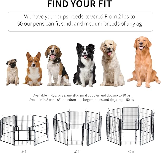 Dog Playpen,Portable Outdoor Dog Fence, Dog Playpen for Large/Medium/Small Dogs, Dog Fences for The Yard,with Doors Foldable Metal (40 inch, 40 Panels)