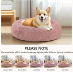 JOLLYVOGUE Calming Dog Bed for Small Dogs - 23 inches Donut Washable Small Dog Bed for Kittens & Puppies, Anti-Slip Round Fluffy Plush Faux Fur Cat Beds (Fits up to 25 lbs Pets, Dark Pink)