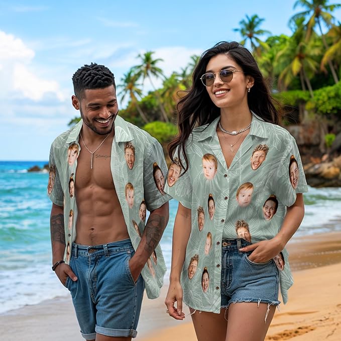 Custom Hawaiian Shirt with Face for Men, Unisex Tropical Beach Shirts Personalized Casual Funny Hawaii Button Down Shirts
