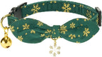 2 Pack Christmas Cat Collar with Bell and Removeable Bunny Bowtie,with Bling Snowflake Charm and Printing Pattern, Safety Breakaway Clasp, Adjustable for Kitten and Cats Green and Red.