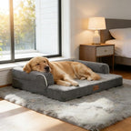 Orthopedic Dog Beds for Large Sized Dogs, Waterproof Egg Crate Foam Medium Dog Couch Beds for Crate 35x22Inch, Washable Pet Beds with Removable Cover and Nonskid Bottom, Dark Grey