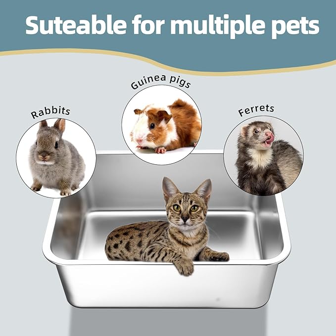 Stainless Steel Cat Litter Box - Large Metal High-Sided Pan for Cats, Pets, Non-Stick, Odor-Free, Easy to Clean, Splash-Proof, Durable (17.7" L x 13.8" W x 6" H)