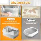 Stainless Steel Litter Box, XL Enclosed Cat Litter Boxes with Lid for Big Cats and Multi-Cats, High Sided, Anti-Urine Leakage Non-Stick Bottom Include Scoop Easy to Clean