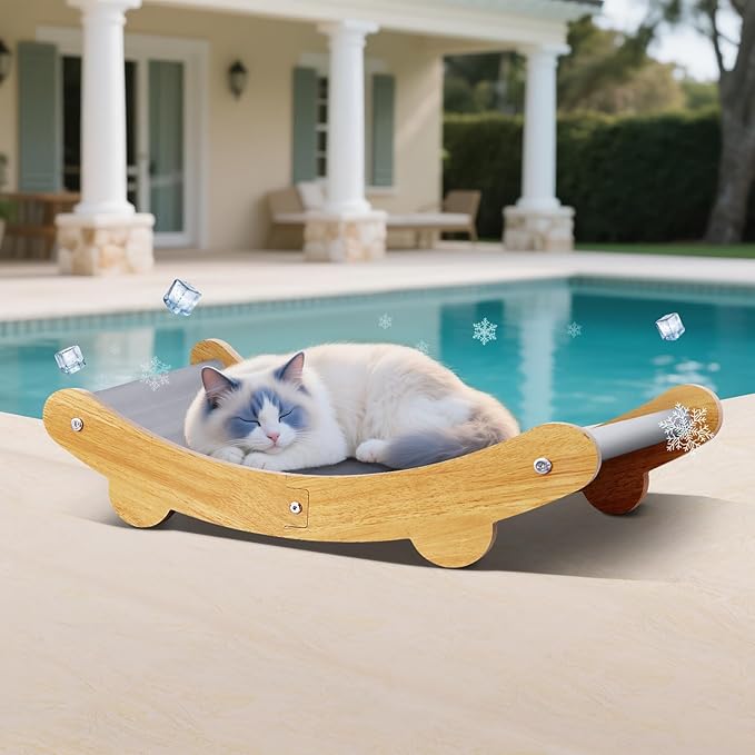 Cooling Cat Bed Hammock,Cats Cooling Mat, Comfort Gel Pet Pad, Indoor Elevated Cat Beds Chair, Curved Design, Pet Mat, Pet Furniture Couch, Wear-Resistant PVC Waterproof Fabric（Grey）