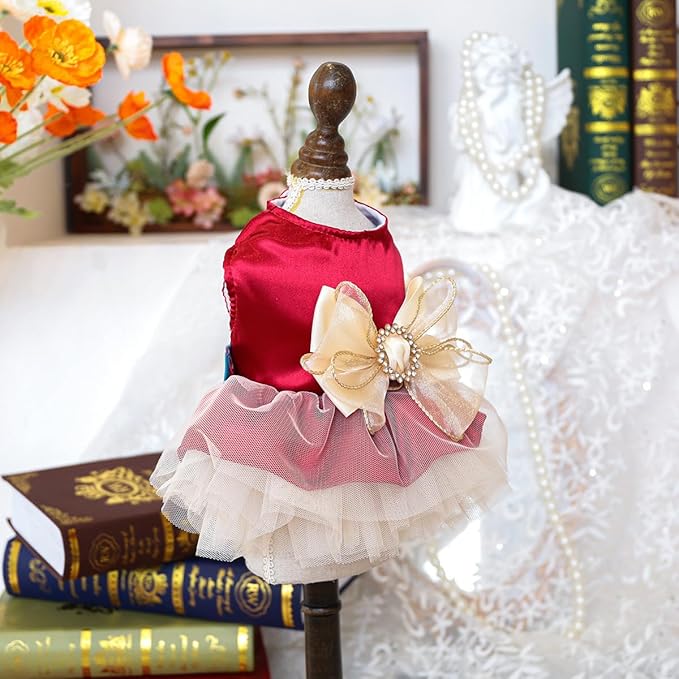 Fashion Sweet Puppy Dog Blingbling Princess Skirt Pet Dog Lace Cake Camisole Tutu Dress H-red S
