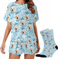 Custom Short Pajamas Set with Face Photo Women‘s Sleepwear Tee Personalized PJ Short Loungewear Set fot Her