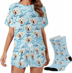 Custom Short Pajamas Set with Face Photo Women‘s Sleepwear Tee Personalized PJ Short Loungewear Set fot Her