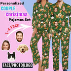 Custom Face Pajamas for Women Men,Personalized Dog Cat Pet Pajamas Set,Christmas Long Sleeve Sleepwear Pjs