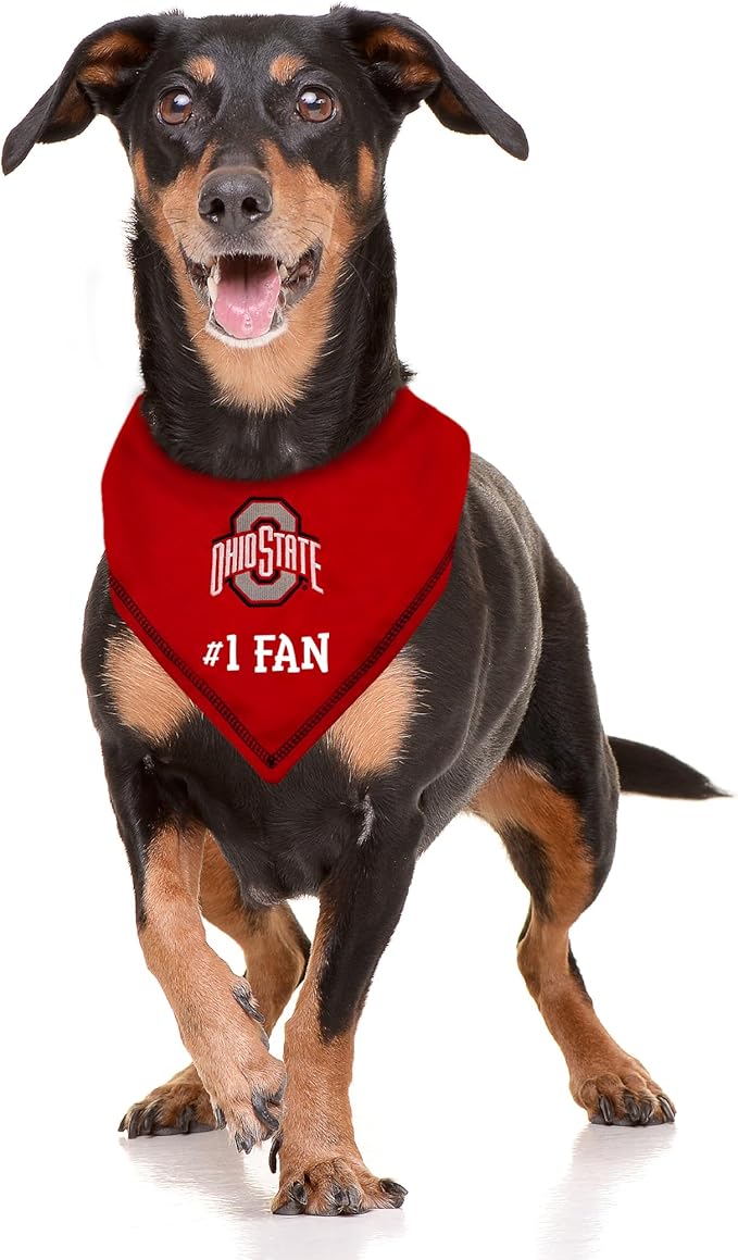 NCAA Ohio State Buckeyes Personalized Tie Bandana for Dogs & Cats, Size Small/Medium. Custom Dog Bandana Scarf Bib for Pet Cat Dog. The Ultimate Game-Day & Party Customizable Bandana