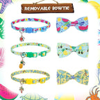 PUPTECK Summer Bow Tie Cat Collar with Bell - Breakaway Safety 3-Pack, Adjustable Bowtie Kitten Collars for Boy & Girl Cats, Puppies, Bunnies and Small Pets, Cute Costume Accessory, Fruit&Crab