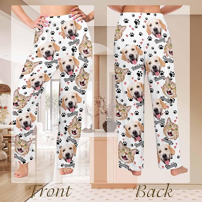 Custom Couple Pajama Pants Sock with Funny Face, Personalized PJ Anniversary Birthday Women Men Pants