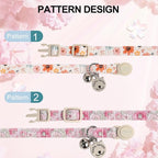 Lionet Paws 2pcs Pack Cotton Cat Collar,Breakaway Buckle with Floral Pattern and Brand Pendant Cute Adjustable Cat Kitten Collar,Ideal for Girl Cats