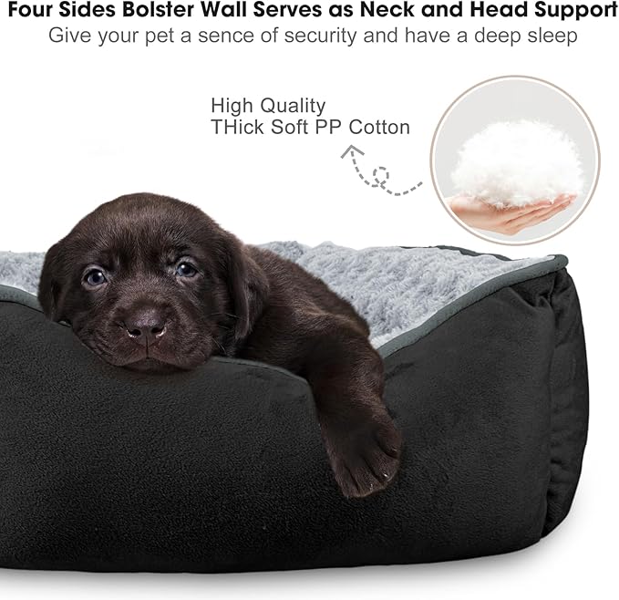 JOEJOY Rectangle Dog Bed for Large Medium Small Dogs - Washable Orthopedic Sofa Bed, Soft Breathable Puppy & Pet Cuddler, Durable Calming Dog Bed with Anti-Slip Bottom, Multiple Sizes, Black