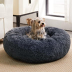 WNPETHOME Calming Dog Bed & Cat Bed, Anti-Anxiety Donut Small Dog Beds, Fluffy Faux Fur Cat Cushion Dogs Beds for Small Dogs and Cats (20 x 20 x 8 Inch, Navy Grey)