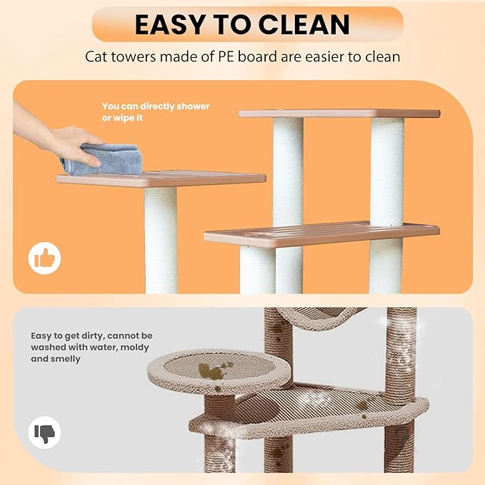 46” Indoor and Outdoor Cat Tree Tower, Cat House for Outdoor Cats, Weatherproof Cat Condo with Scratching Posts