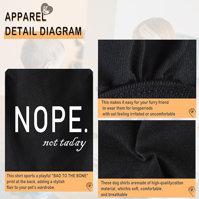 Discover Cozy Cotton Canine Wear: Soft, Lightweight, and Breathable Dog Shirt Vest with Eye-Catching Graphics(Nope not Today), Keeping Your Furry Friend Warm and Comfy! Black XXS