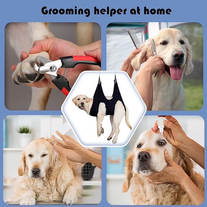 Guzekier Dog Grooming Hammock for Trim Nail, Dog Sling for Grooming, Dog Hammock Restraint Bag with Nail Clippers/Trimmer, Nail File, Pet Comb,Ear/Eye Care