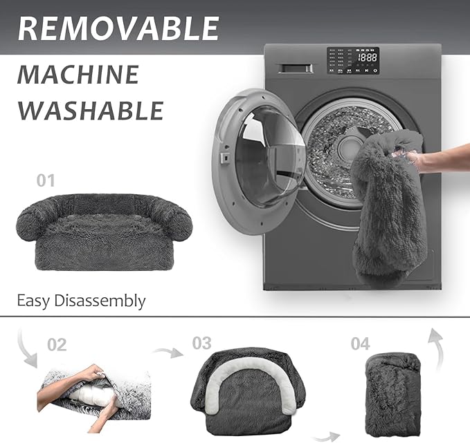 Calming Dogs/Cats Bed Mats, Dog Pad Washable Removable Couch Cover, Plush Long Fur Mat for Pets, Waterproof Lining, Perfect for Small, Medium and Large Dogs and Cats (Dark Gray, 53"x39")