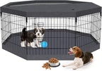 Foldable Metal Wire Dog Pen Pet Playpen Dog Fence Indoor Exercise Pen Enclosure Indoor Outdoor with Bottom Pad and Top Cover (Black 24 top Bottom Cover)
