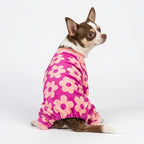 Fitwarm Flower Fleece Dog Pajamas, Warm Winter Dog Clothes for Small Dogs Girl, Cozy Pet Onesie with Feet, Pink, XXL
