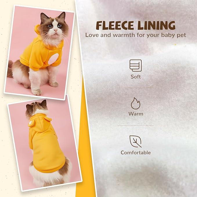Small Dog Hoodie Soft Warm Fleece Fall Winter Dog Clothes Cute Puppy Sweaters Cat Coat Funny Blank Pullover Doggy Hooded Sweatshirts for Small Dogs Chihuahua Costumes Kitten Outfits(Yellow,L)