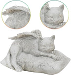 Holiberty Cat Angel Figurine Memorial Pet Stone Statue - Garden Grave Monument Marker Decor - Polyresin Dog Angel Figures Tombstone Sculpture Ornament - Loss of Kitten Sympathy Gift