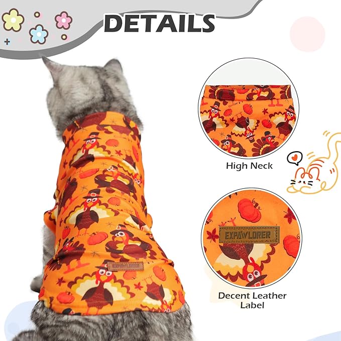 EXPAWLORER Thanksgiving Cat Sweater - Sweaters for Cats Only Soft Warm Pet Clothes, Fall and Winter Turkey Coat Pullover Design, Fleece Sweatshirt Clothing Also for Puppy Small Dogs, Medium