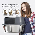 Round High-Sided Stainless Steel Cat Litter Box,Stainless Steel Litter Box with Lid,Extra Large Box,Easy-to-Clean Metal Litter Pan for Cats