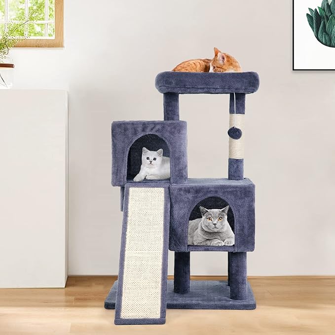 BestPet 36 inches Cat Tree for Indoor Cats Cat Tower with Scratching Posts Multi-Level Cat Furniture Condo with Ramp, Perch Spacious Cat Cave & Funny Toys for Kittens House,Dark Grey