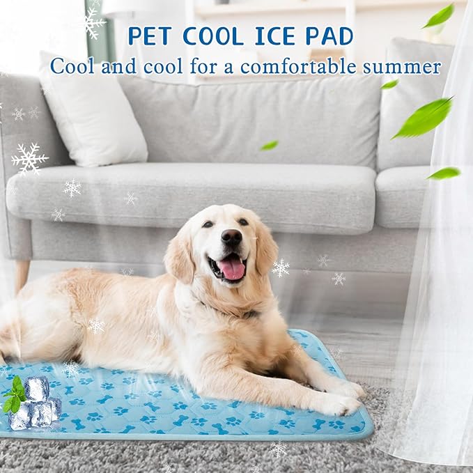 Dog Cooling Mat Self-Cooling Mat for Dogs Non-Slip Pet Cool Pad Cat Sleeping Pad Summer Blanket for Pets Foldable Washable for Kennel, Travel, Bed, Cars, Indoor and Outdoor Use (Blue, L(27*39inch))