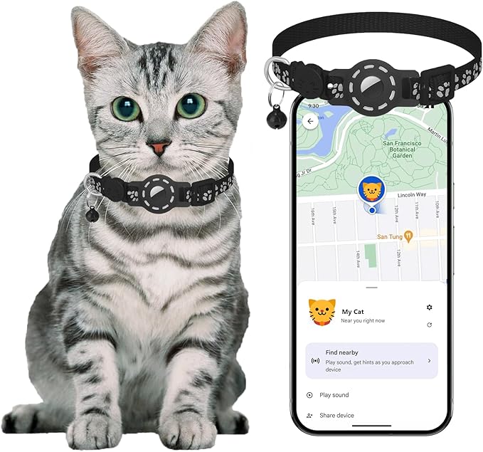 Cat Tracker Works with Android - GPS Pet Collar for Cats | No Monthly Fee | Waterproof | Replaceable Battery | Anti-Lost, Android GPS Tracker Tag, Bluetooth Smart Item Finders