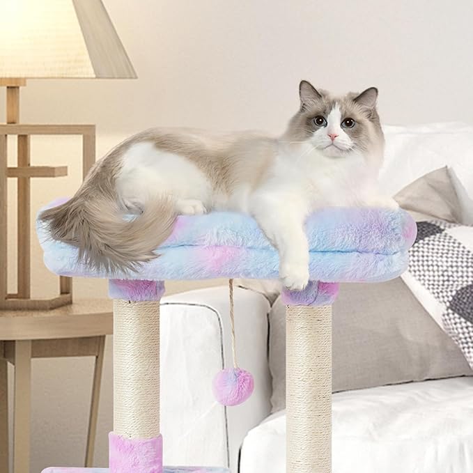FISH&NAP Cute Cat Tree Kitten Cat Tower for Indoor Cat Condo Sisal Scratching Posts with Jump Platform Cat Furniture Activity Center Play House Rainbow