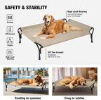 Veehoo Medium Elevated Dog Bed, Guardrail, Non-Slip, Teslin Mesh, 35"L x 26"W x 11"H, Beige Coffee