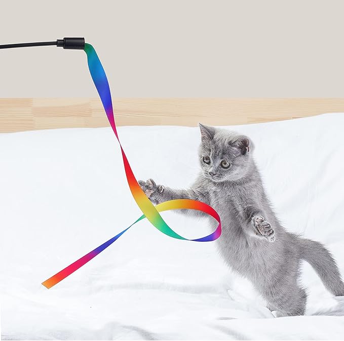 Cat Wand Interactive Toy, 5 Sets Colorful Fabric Ribbon Sticks, Indoor Interactive Cat String Toy