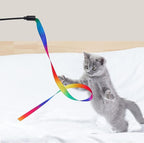 Cat Wand Interactive Toy, 5 Sets Colorful Fabric Ribbon Sticks, Indoor Interactive Cat String Toy