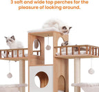 Heybly Cat Tree with Litter Box Enclosure for Indoor Big Cat, Cat Tower for Large Cats 20lbs Heavy Duty, Modern Cat Condo Furniture with Scratching Posts, Walnut HCT110WB
