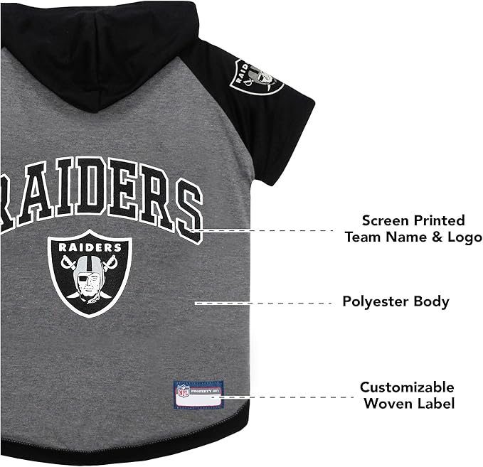 Pets First NFL Oakland Raiders Hoodie for Dogs & Cats. | NFL Football Licensed Dog Hoody Tee Shirt, Large| Sports Hoody T-Shirt for Pets | Licensed Sporty Dog Shirt