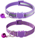 Purple Break Away Cat Collar with Bells, [2 Pack] Breakaway Kitten Collar with Bells, Reflective Cat Collar for Girl Cats Kitty