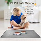 Largest Dog Food Mat, 39.5"x29.5" Silicone Dog and Cat Mat for Food and Water Bowls, Thinken Waterproof Non-Slip XXXL Pet Feeding Mat for Floors (Grayish White)