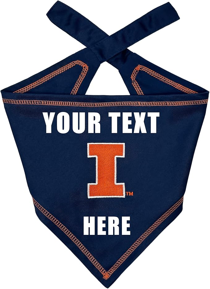 Pets First NCAA Illinois Fighting Illini Personalized Tie Around Bandana for Dogs & Cats, Size Small/Medium. Custom Dog Bandana Scarf Bib for Cat Dog. Ultimate Game-Day & Party Customizable Bandana