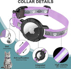 Reflective AirTag Cat Collar, Integrated Cat Tracker Collar with Air Tag Holder and Bell, Safety Elastic Band Cat GPS Collars for Girl Boy Cats, Kittens and Puppies (Lilac,XS)