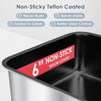 Non-Sticky Coated Stainless Steel Cat Litter Box with Lid Extra Large Litter Box for Big Cats XL Metal Litter Pan Tray with High Wall Sides Enclosure, Anti-Leakage, Easy Cleaning