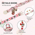 Christmas Cat Collar,Unique Style Paws Kitten Collars,Cute Pink Cats Collar with Bell,AdjustableKitten Collar Breakaway Buckle with Candy Cane,Reindeer Pattern,Ideal Gift for Boy Girl Cats