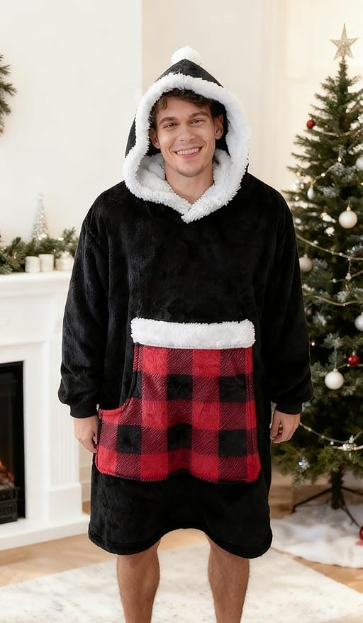 Wearable Blanket Hoodie with Giant Pocket, Soft Warm Sherpa Fleece Oversized Blanket Sweatshirt Gifts for Women Men