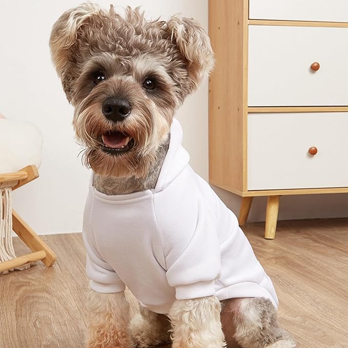 Jecikelon Winter Dog Hoodie Sweatshirts with Pockets Warm Dog Clothes for Small Dogs Chihuahua Coat Clothing Puppy Cat Custume (White, X-Small)