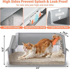 2PACK Stainless Steel Cat Litter Box with Lid, XL Metal Litter Box, Extra Large Litterbox for Big Cats, High Sided | Easy Cleaning | Odor-Free Includes Scoop and Mat