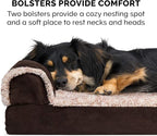 Furhaven Cooling Gel Dog Bed for Large/Medium Dogs w/ Removable Bolsters & Washable Cover, For Dogs Up to 55 lbs - Two-Tone Plush Faux Fur & Suede L Shaped Chaise - Espresso, Large